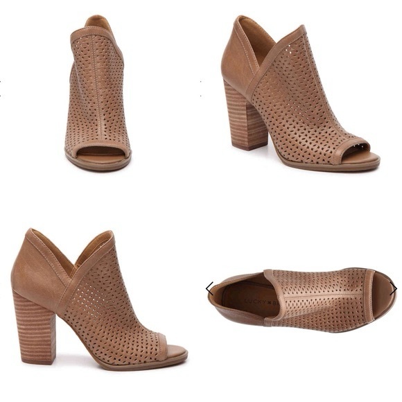 Lucky Brand Lively Cutout Peep Toe Tan Leather Block Heel Bootie Womens 11 - Picture 14 of 14